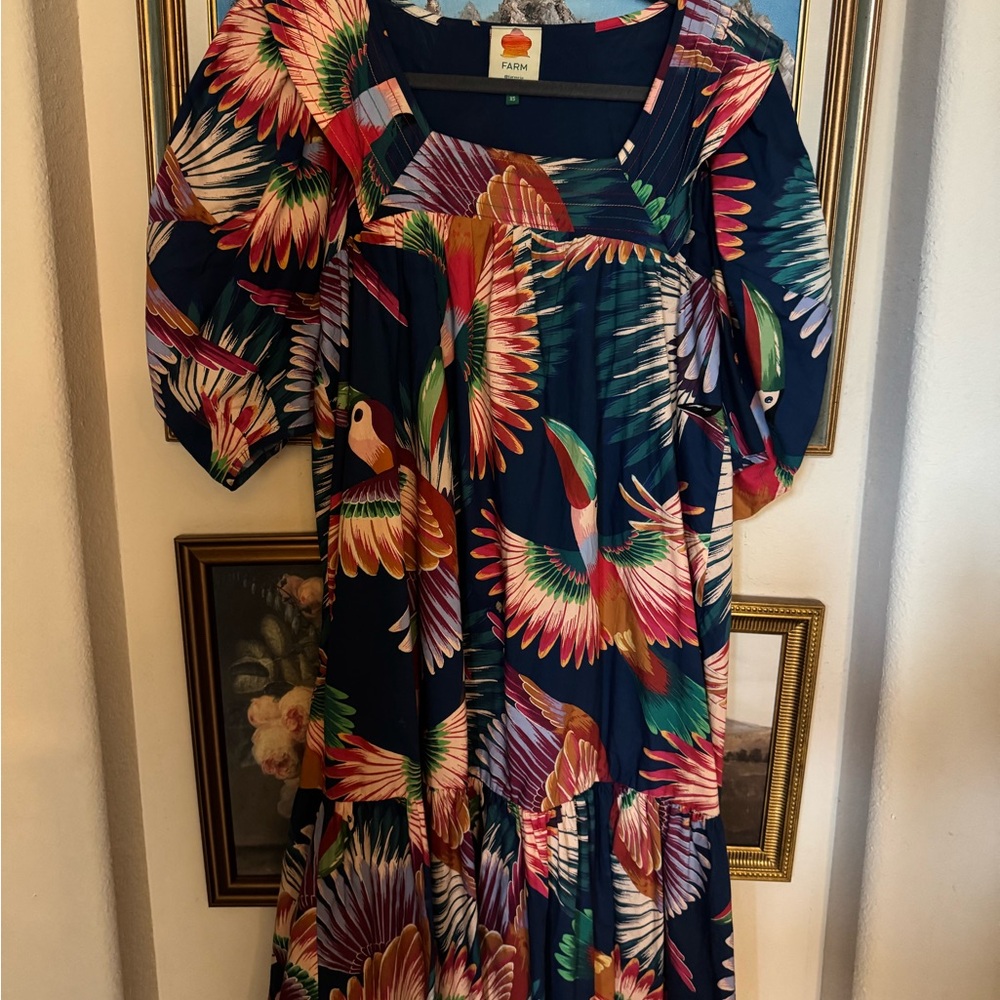 Farm rio Colorful Bird Print Dress
